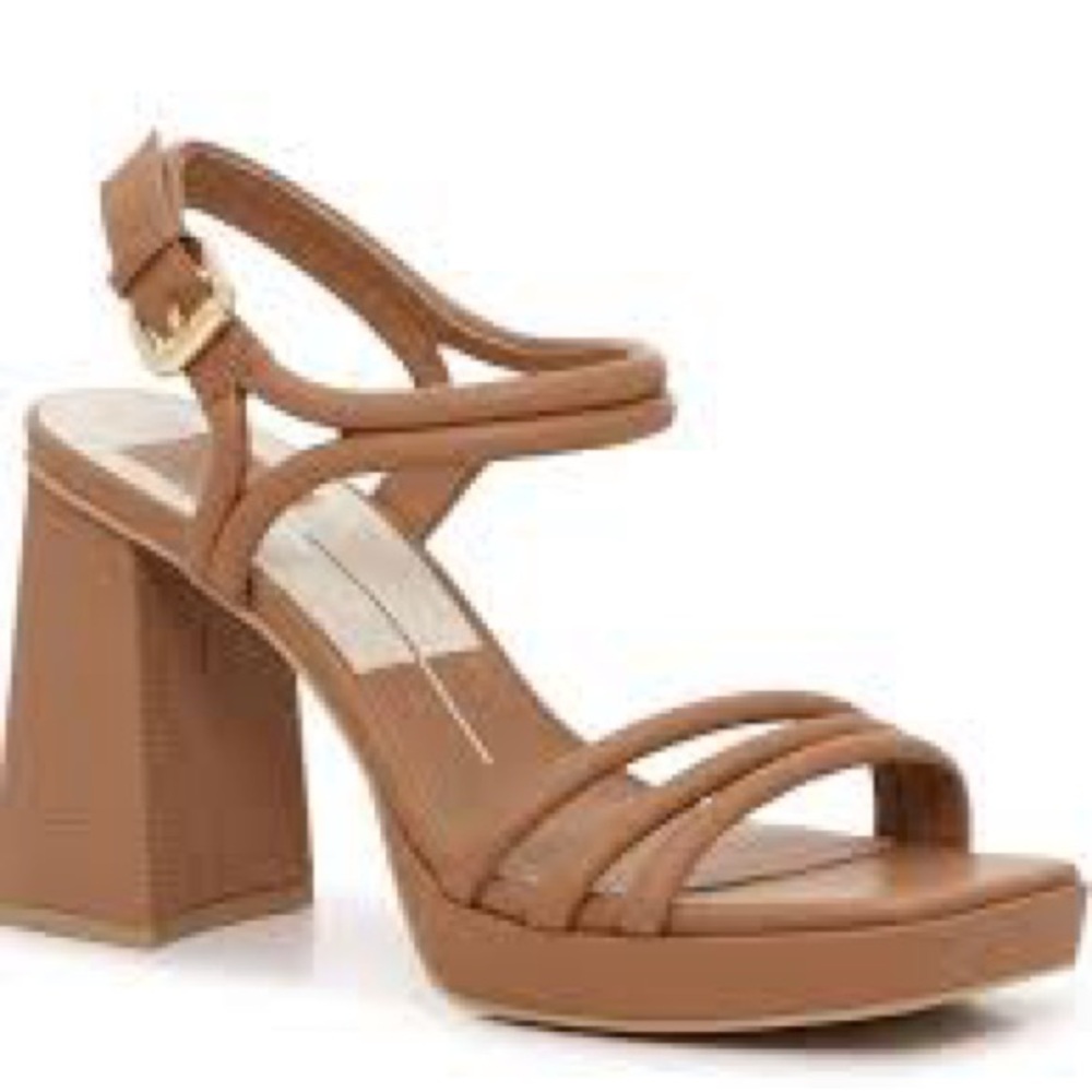 Elegant Tan Strappy Block Heel Sandals